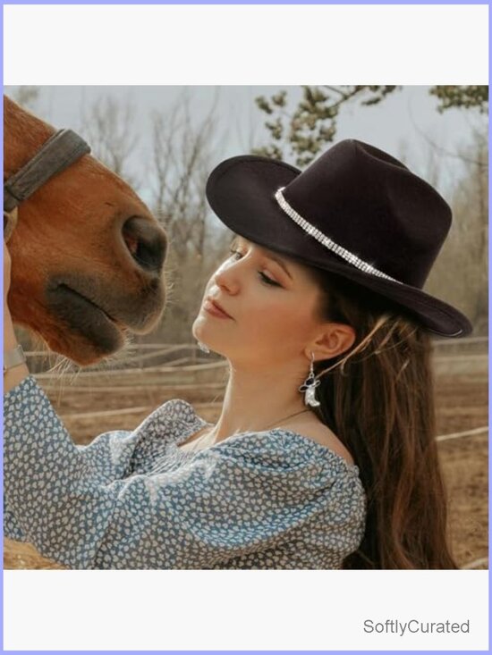 Cowboy Hat with Rhinestone Band & Cowgirl Boots Earrings Set, One Size main image 5